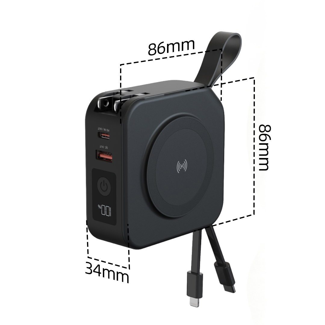 MUV 5-in-1 Magnetic Travel Power Bank 10000mAh dimensions — 86mm x 86mm x 34mm
