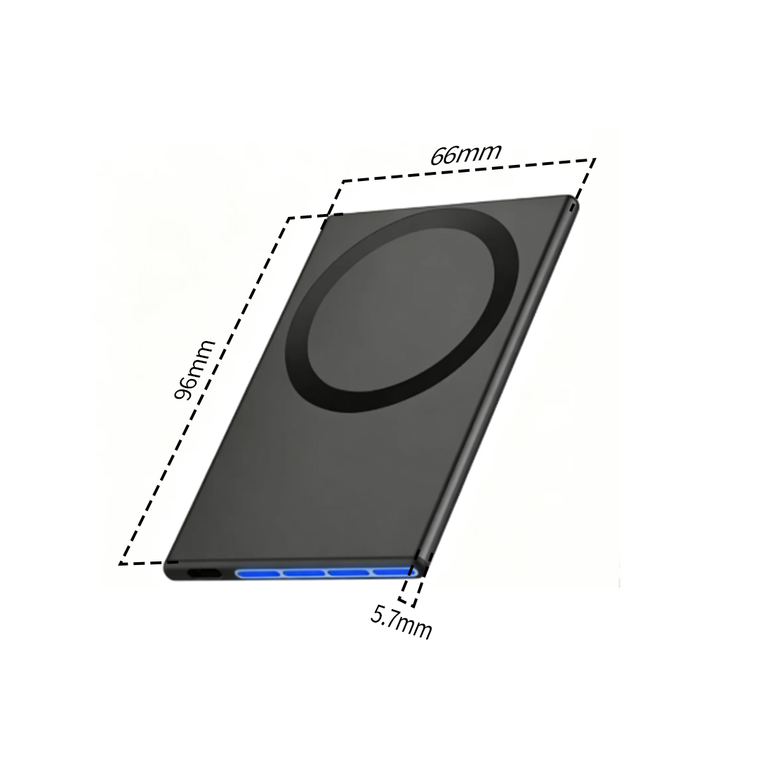 MUV SlimMag Card Power Bank dimensions — 96mm × 66mm × 5.7mm